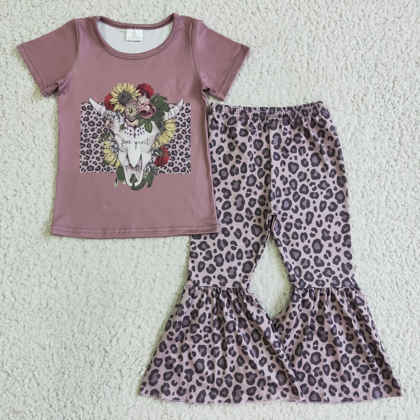 Bull skull flower leopard baby girls western clothes