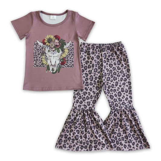 Bull skull flower leopard baby girls western clothes