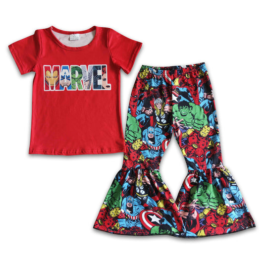 Green hero bell bottom pants red shirt girls clothes