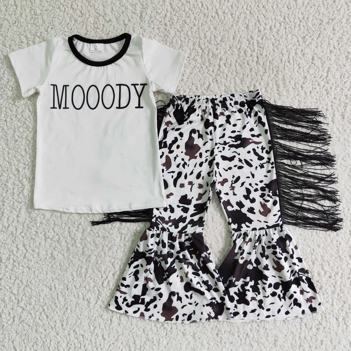 Moody shirt cow tassels bell bottom pants girls western clothing