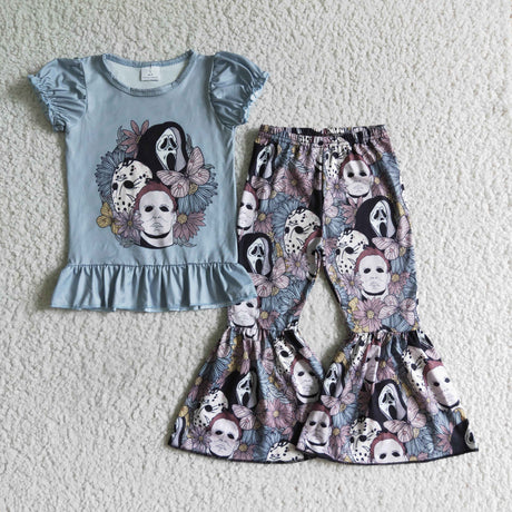Scream floral bell bottom set girls Halloween clothes