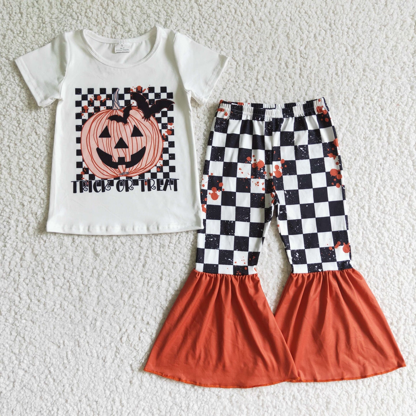 Trick or treat pumpkin plaid set girls Halloween clothes