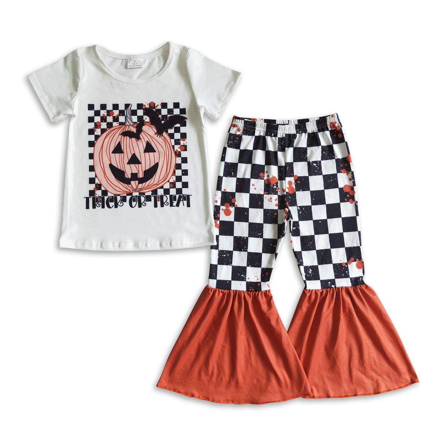 Trick or treat pumpkin plaid set girls Halloween clothes