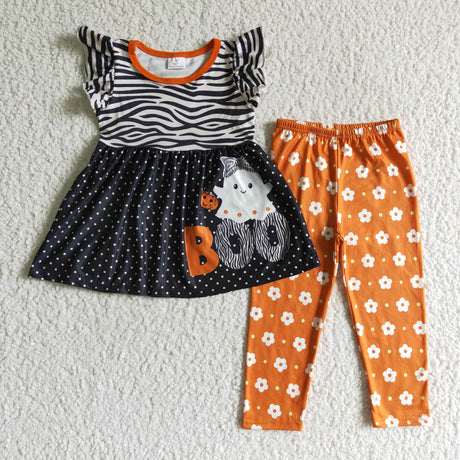 Ghost boo tunic floral leggings kids girls Halloween set
