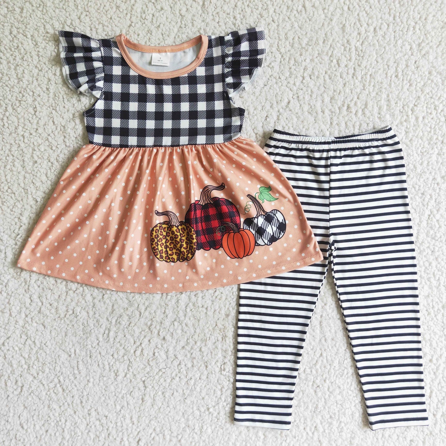 Black white plaid stripe pumpkin set girls fall clothes