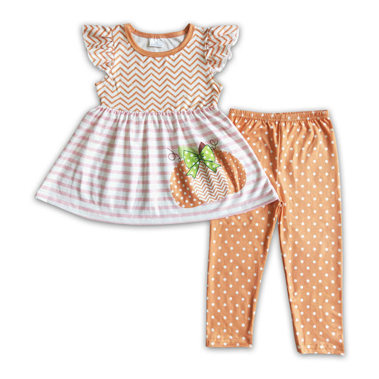 Pumpkin tunic polka dots leggings girls fall clothes