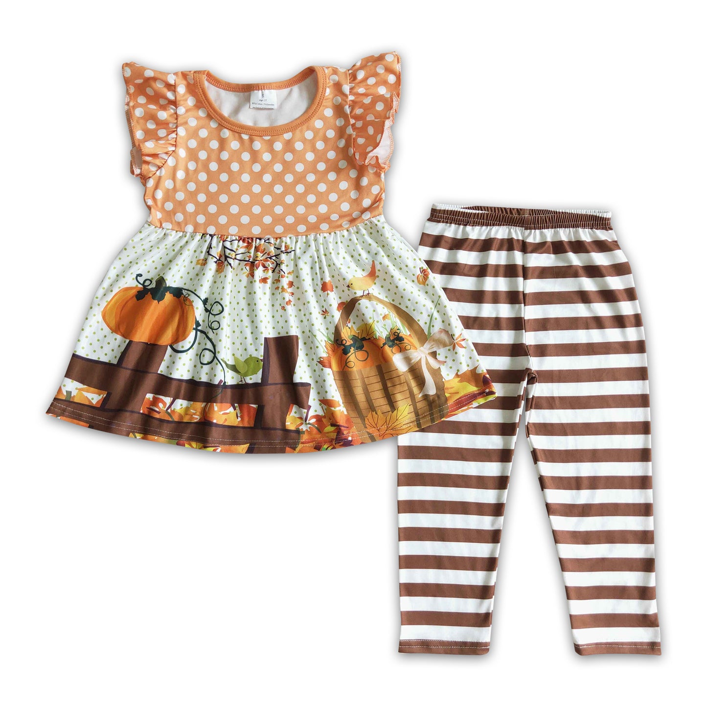 Flutter sleeve tunic pumpkin patch set girls fall clothes