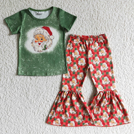 Santa bleached shirt bell bottom pants girls Christmas clothing