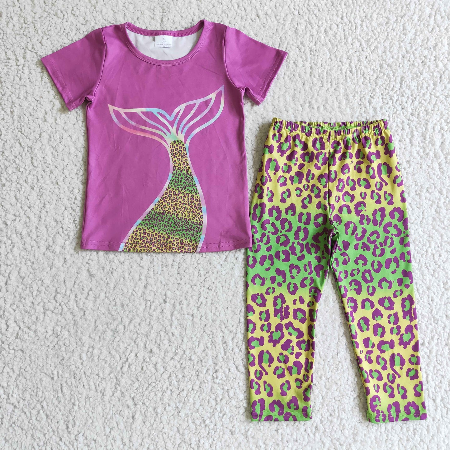 Purple leopard mermaid tail girls clothing set