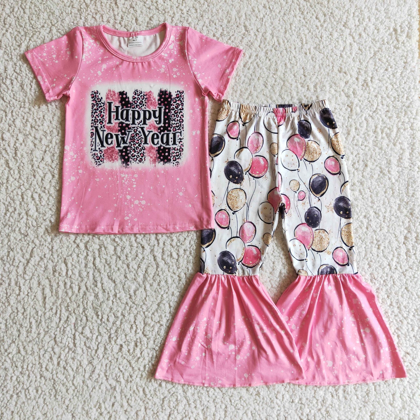 Pink happy new year balloon pants girls outfits
