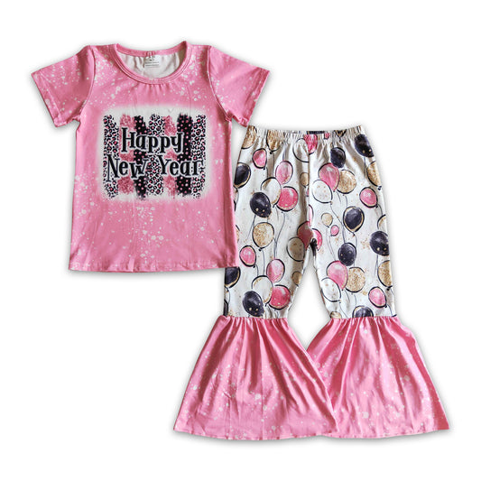 Pink happy new year balloon pants girls outfits