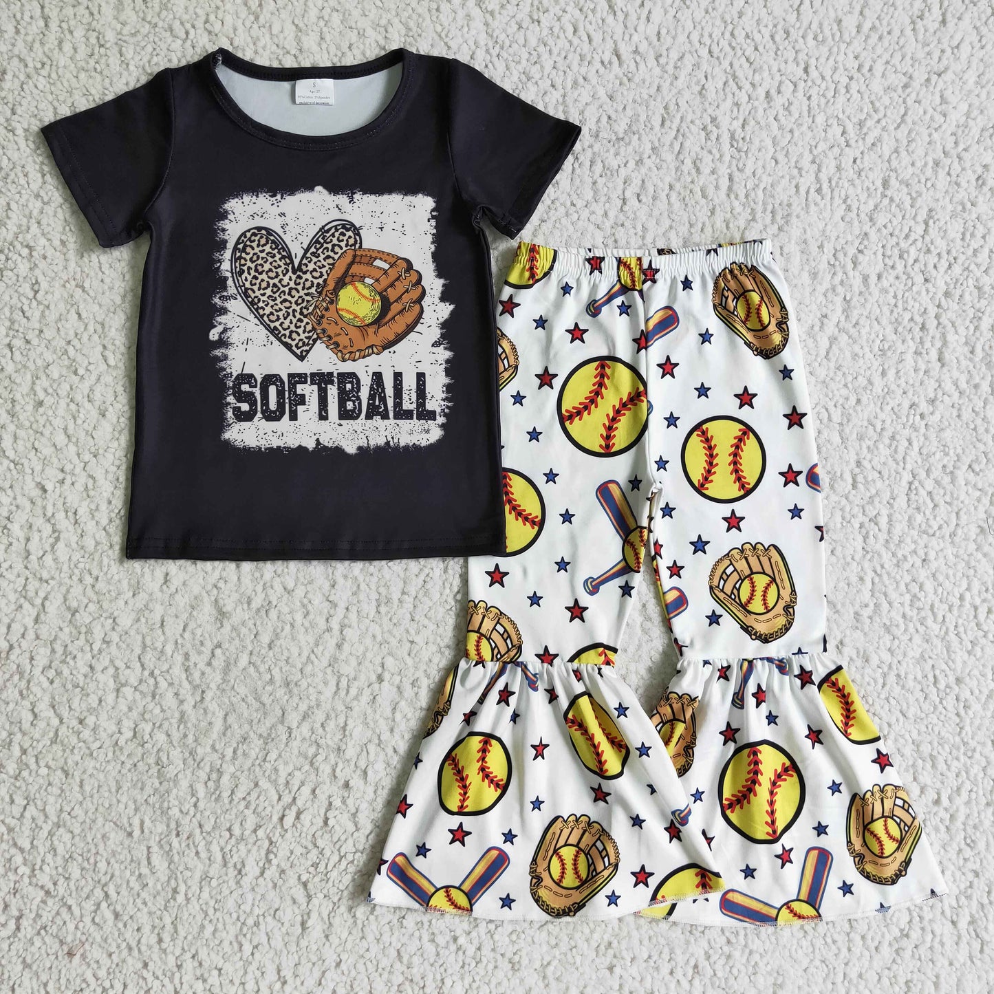 Softball bleached shirt bell bottom pants girls team clothing