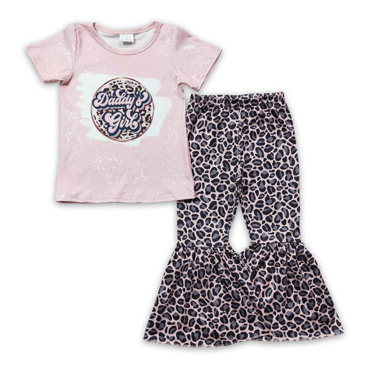 Pink daddy's girls shirt leopard pants girls clothing set