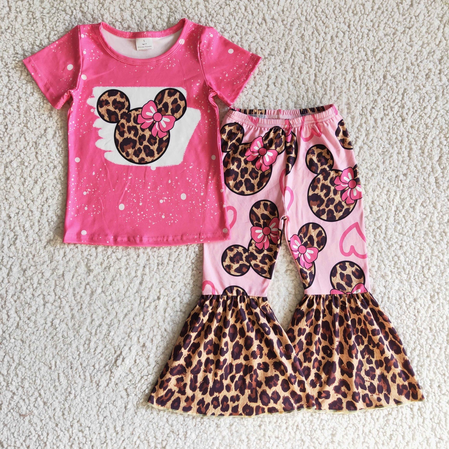 Pink mouse leopard bell bottom pants girls outfits