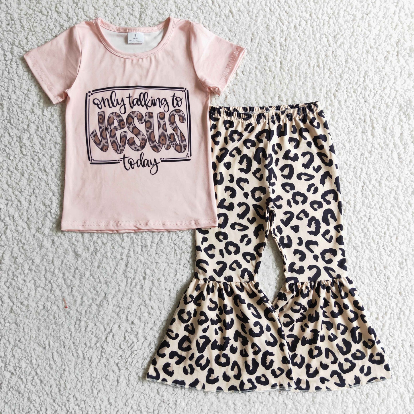 Only talking to jesus today leopard girls clothing set