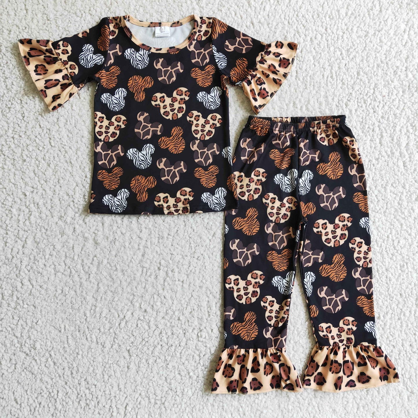 Animal print mouse short sleeves girls pajamas