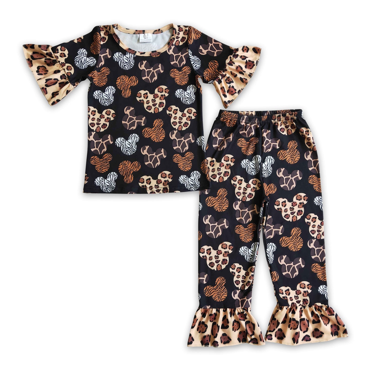 Animal print mouse short sleeves girls pajamas