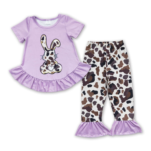 Short sleeves leopard bunny kids girls easter clothes