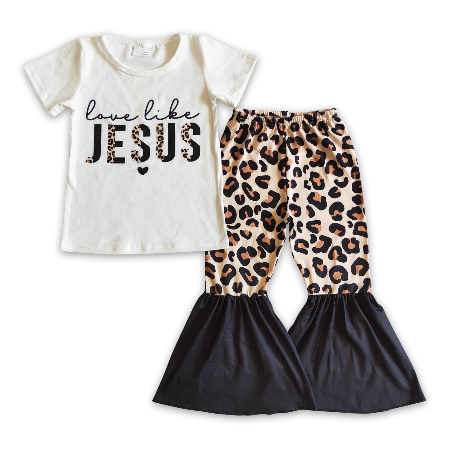 Love like jesus leopard black bell bottom pants girls outfits