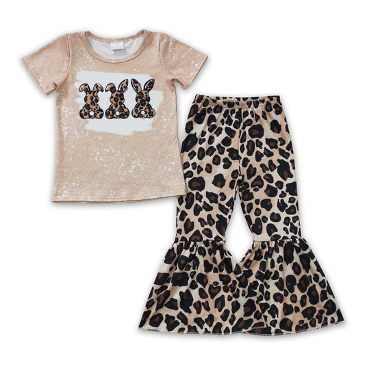 Leopard bunny shirt bell bottom pants girls easter clothes