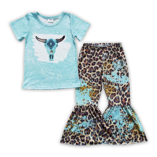 Turquoise cow leopard pants kids girls western outfits