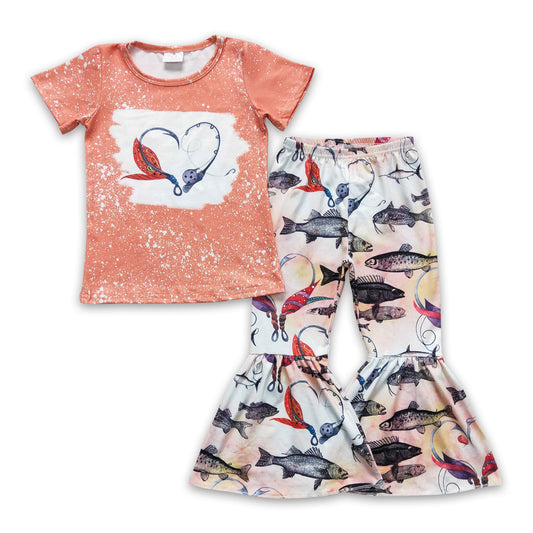 Fish heart shirt bell bottom pants girls clothes