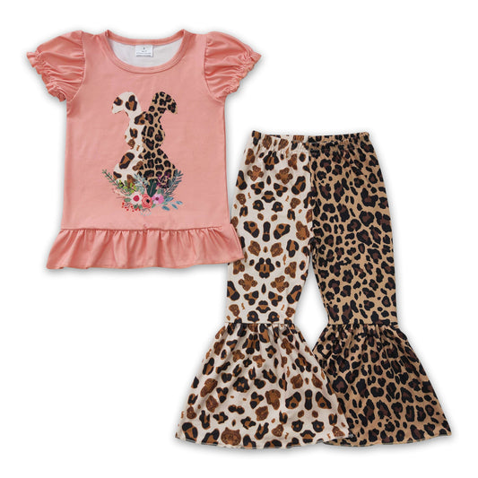 Leopard floral rabbit shirt bell bottom pants girls easter clothes