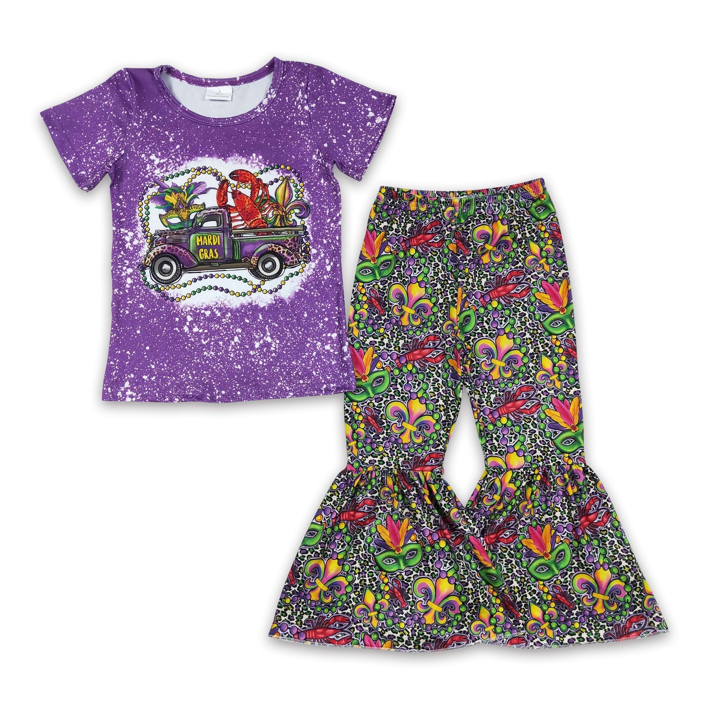 Crawfish purple Mardi Gras toddler girls clothing set