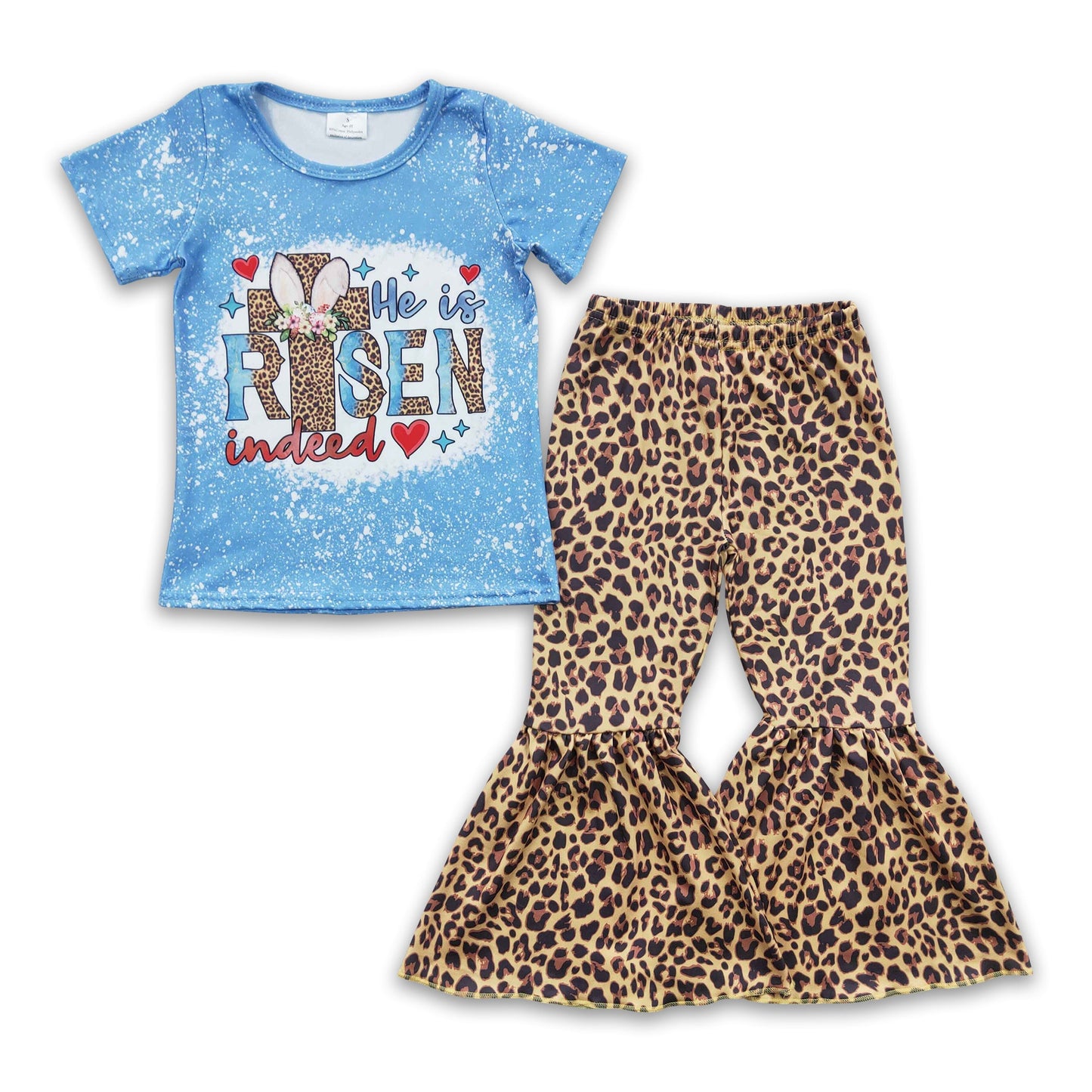 He is risen shirt leopard pants kids girls easter clothes