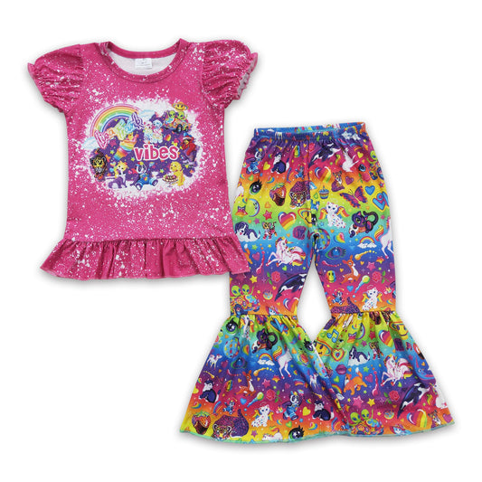 Rainbow tiger bell bottom pants set cute baby girls clothes