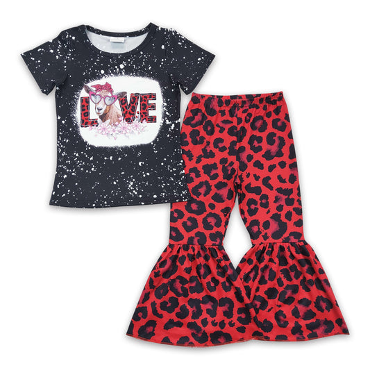 Love goat bleached shirt red leopard girls Valentine's outfits