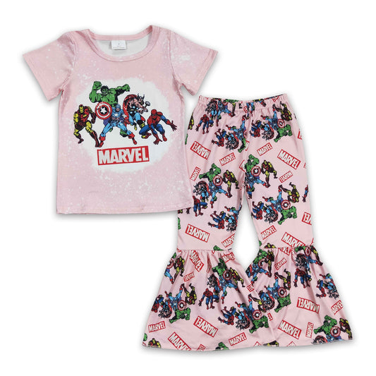 Green man pink shirt bell bottom pants girls outfits