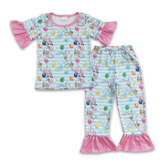 Eggs stripe mouse short sleeves kids girls easter pajamas