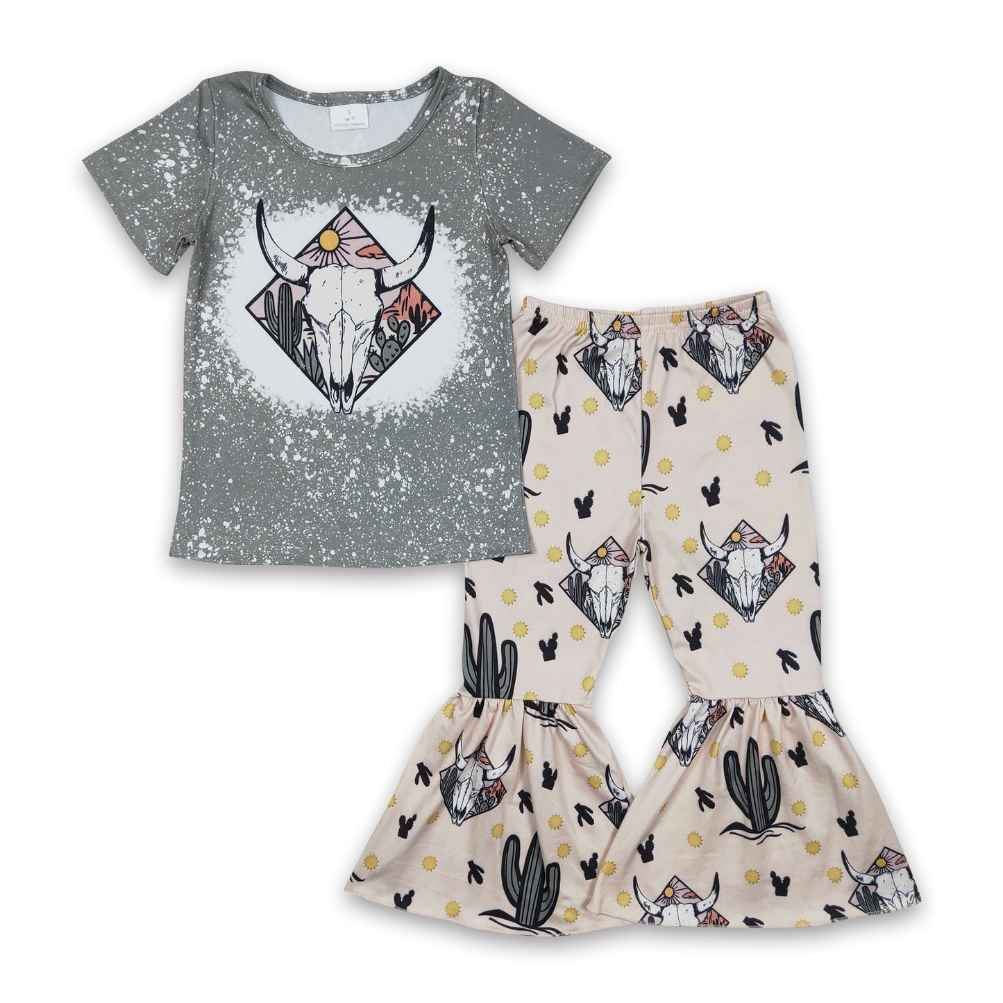 Bull skull cactus baby girls western outfits