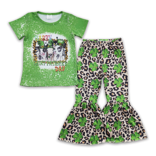 Happy Saint Patrick's day cow leopard girls clothing set