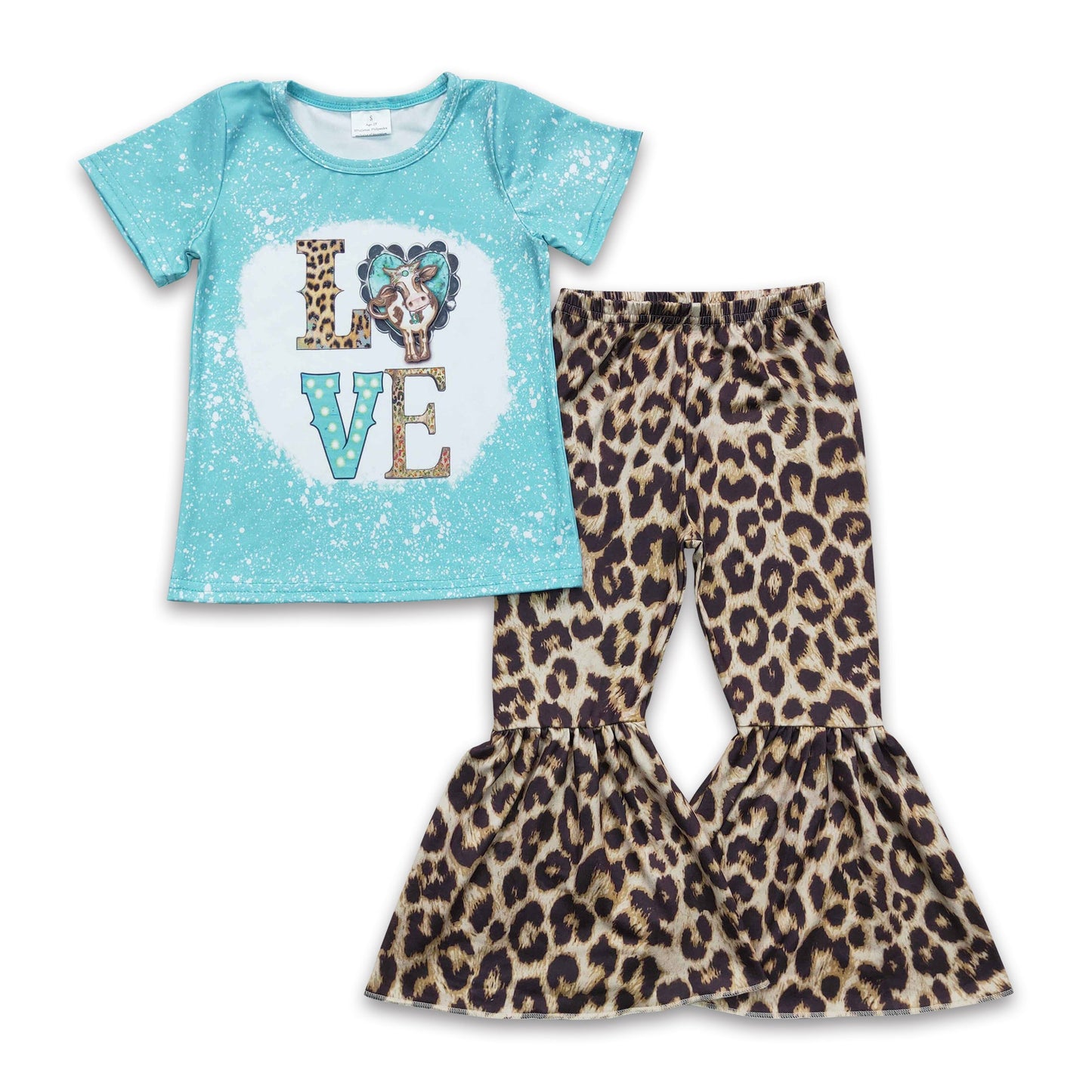 Love cow shirt leopard pants girls clothing set