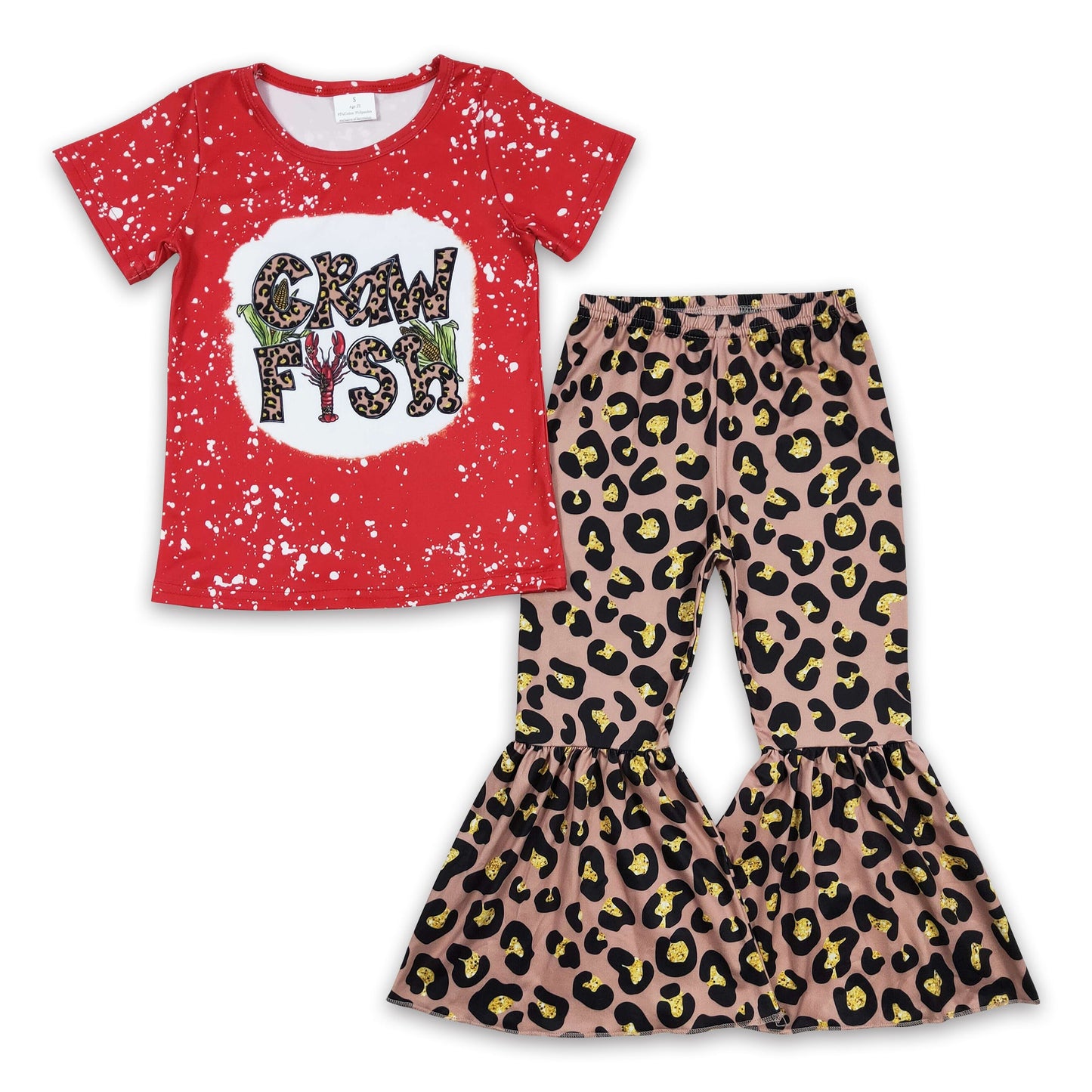 Crawfish leopard bell bottom pants girls clothes