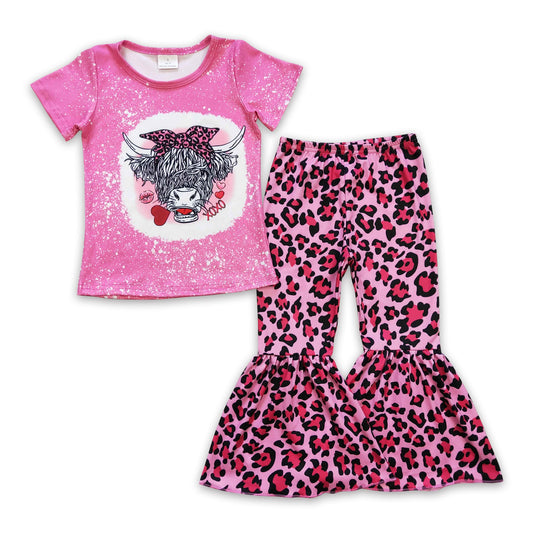 Highland cow shirt leopard pants girls western valentine's outfits