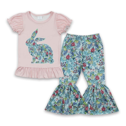 Floral bunny baby girls easter clothing set