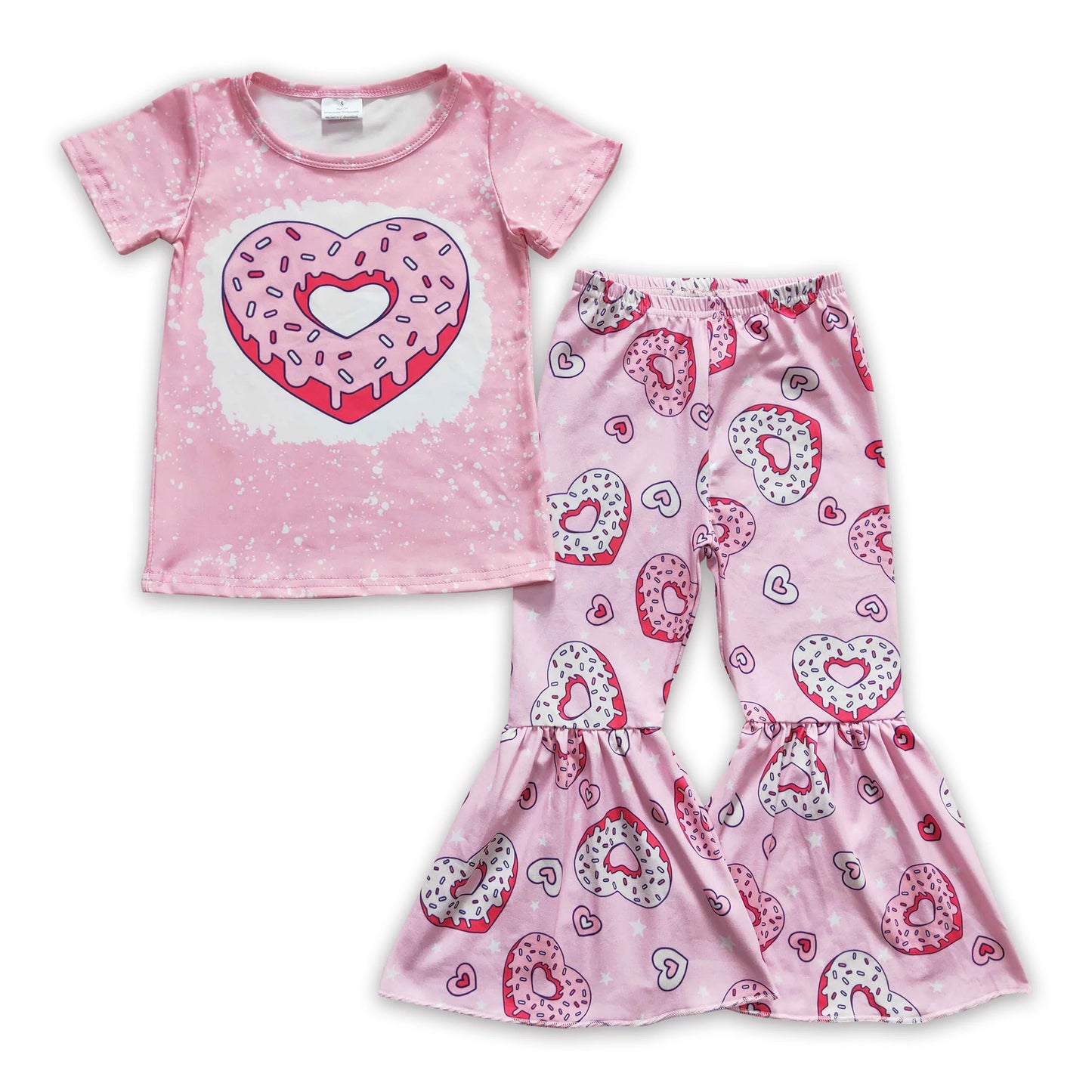 Pink heart donut kids girls valentine's clothing set