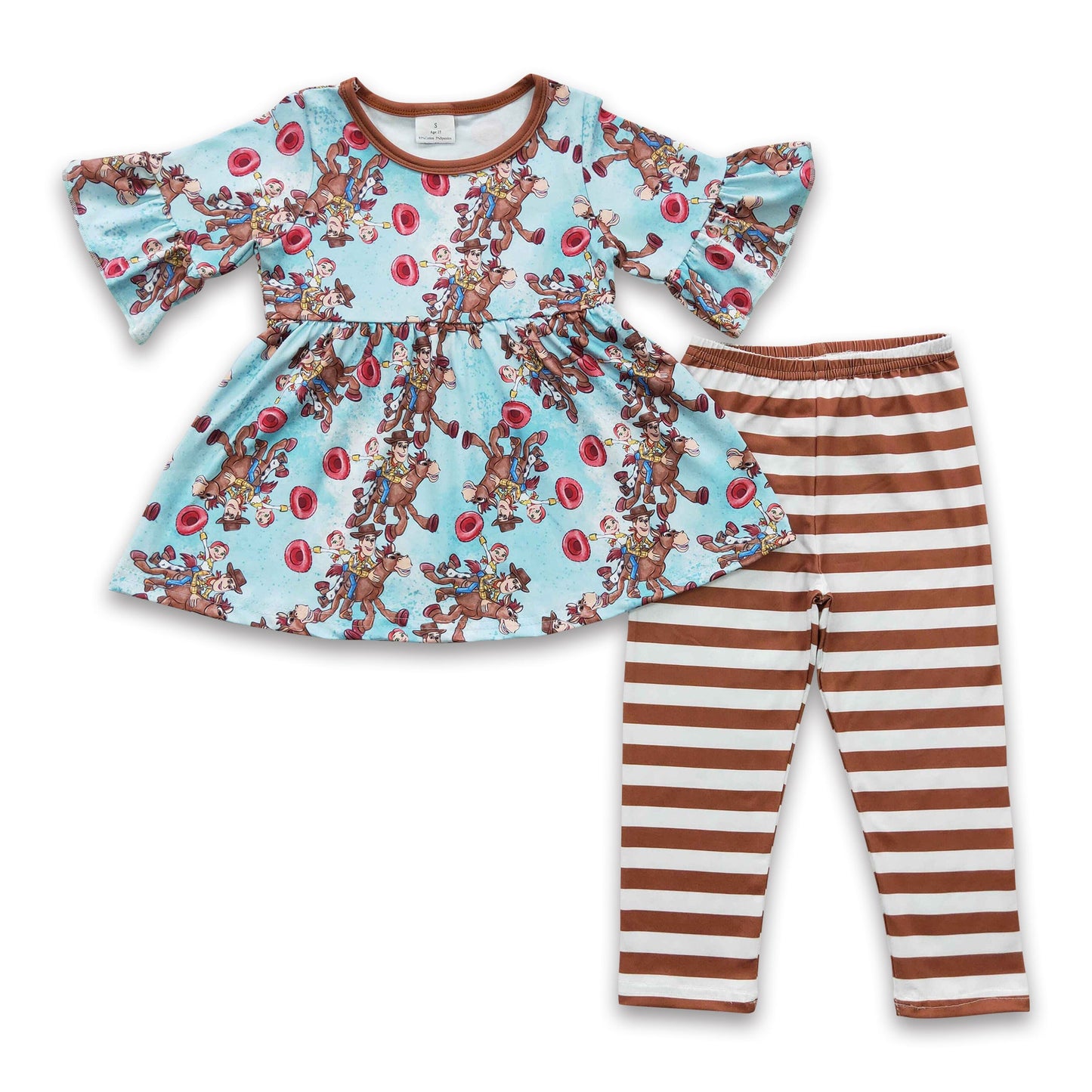 Short sleeves toy tunic stripe leggings girls clothing set