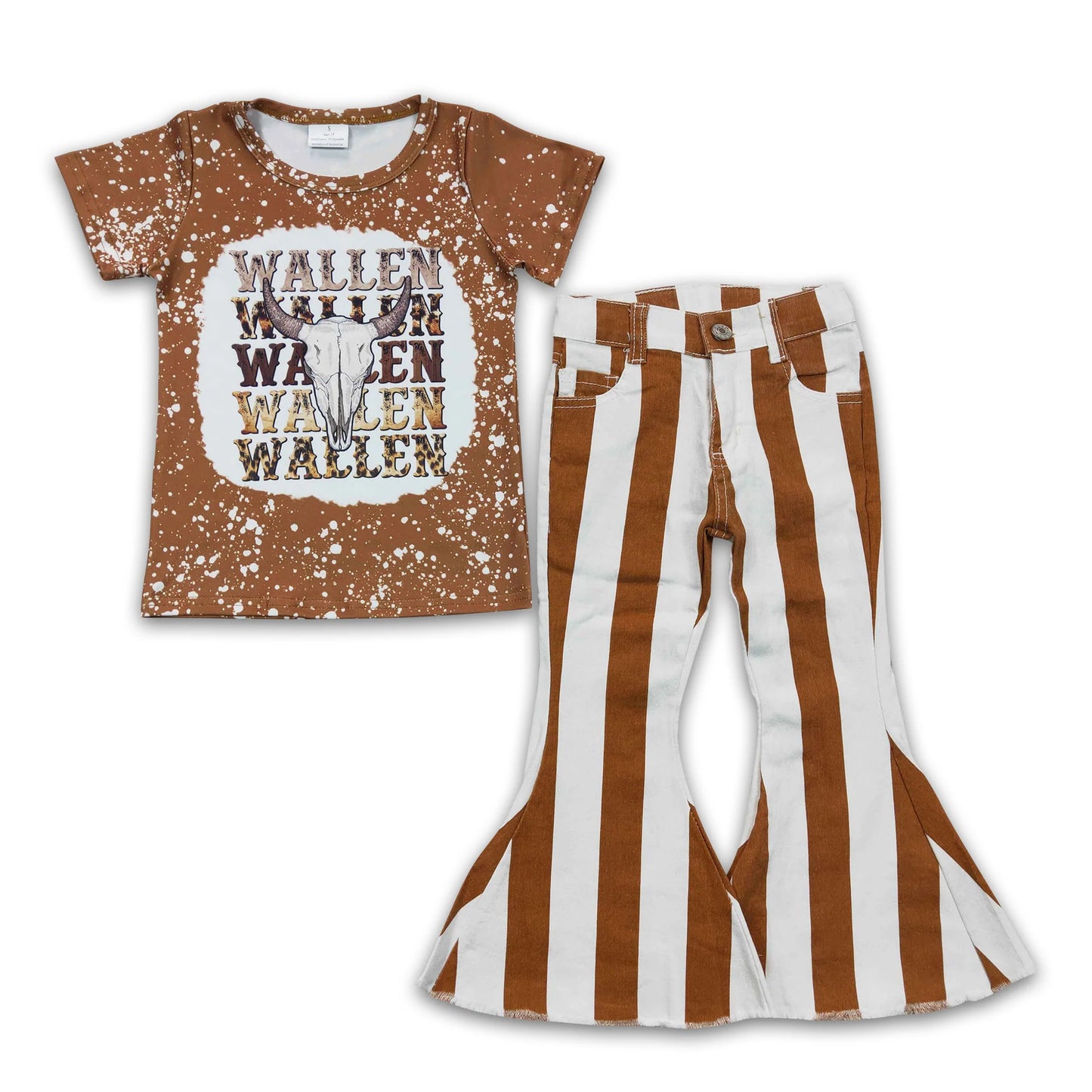 Bull skull bleached shirt brown stripe jeans girls outfits