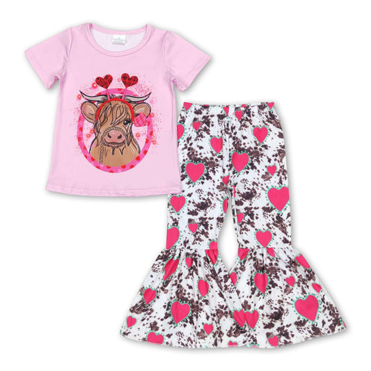 Heart highland cow top pants girls valentine's clothes