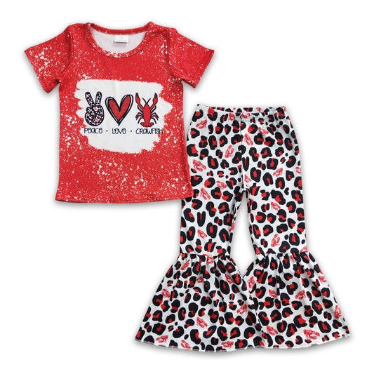 Peace love crawfish leopard pants girls clothing set