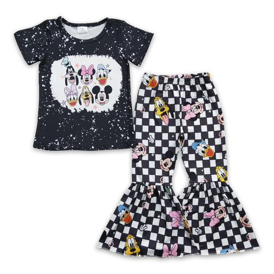 Black mouse duck shirt pants kids girls clothing set