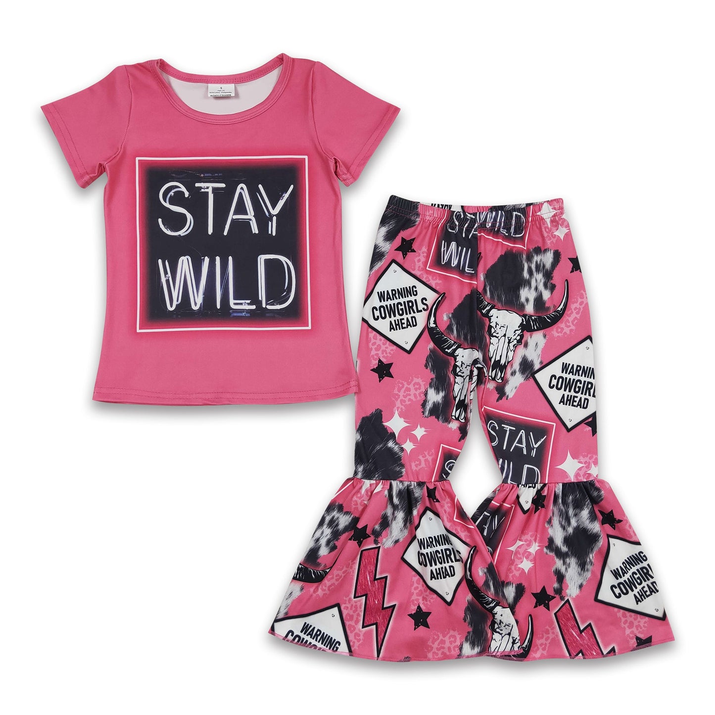 Stay wild shirt bull skull bell bottom pants western girls outfits