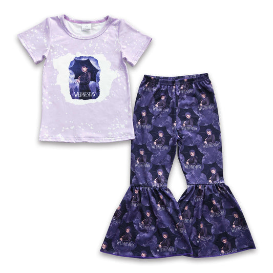 Lavender bleached shirt pants movie girls clothing set