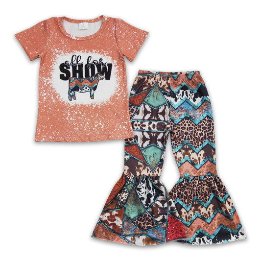 All for show cow shirt bell bottom pants western girls clothes