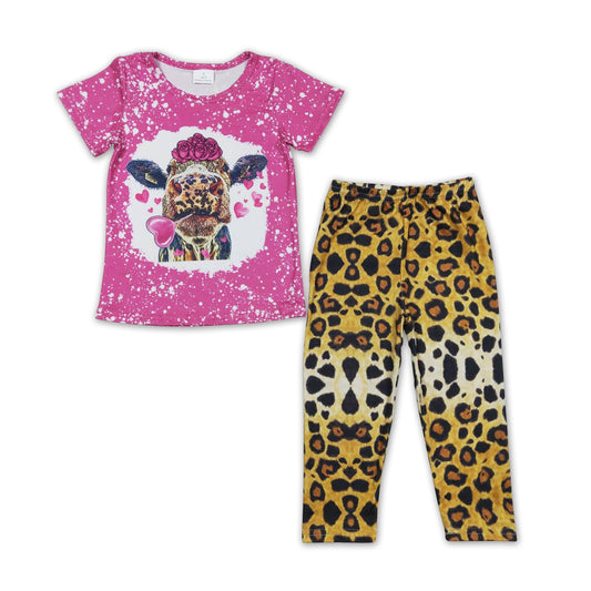 Heart cow flower shirt brown leopard leggings girls valentine's outfits
