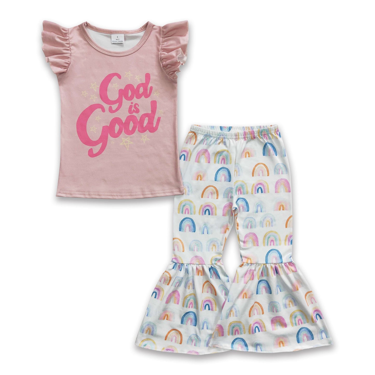 God is good rainbow baby girls clothing set